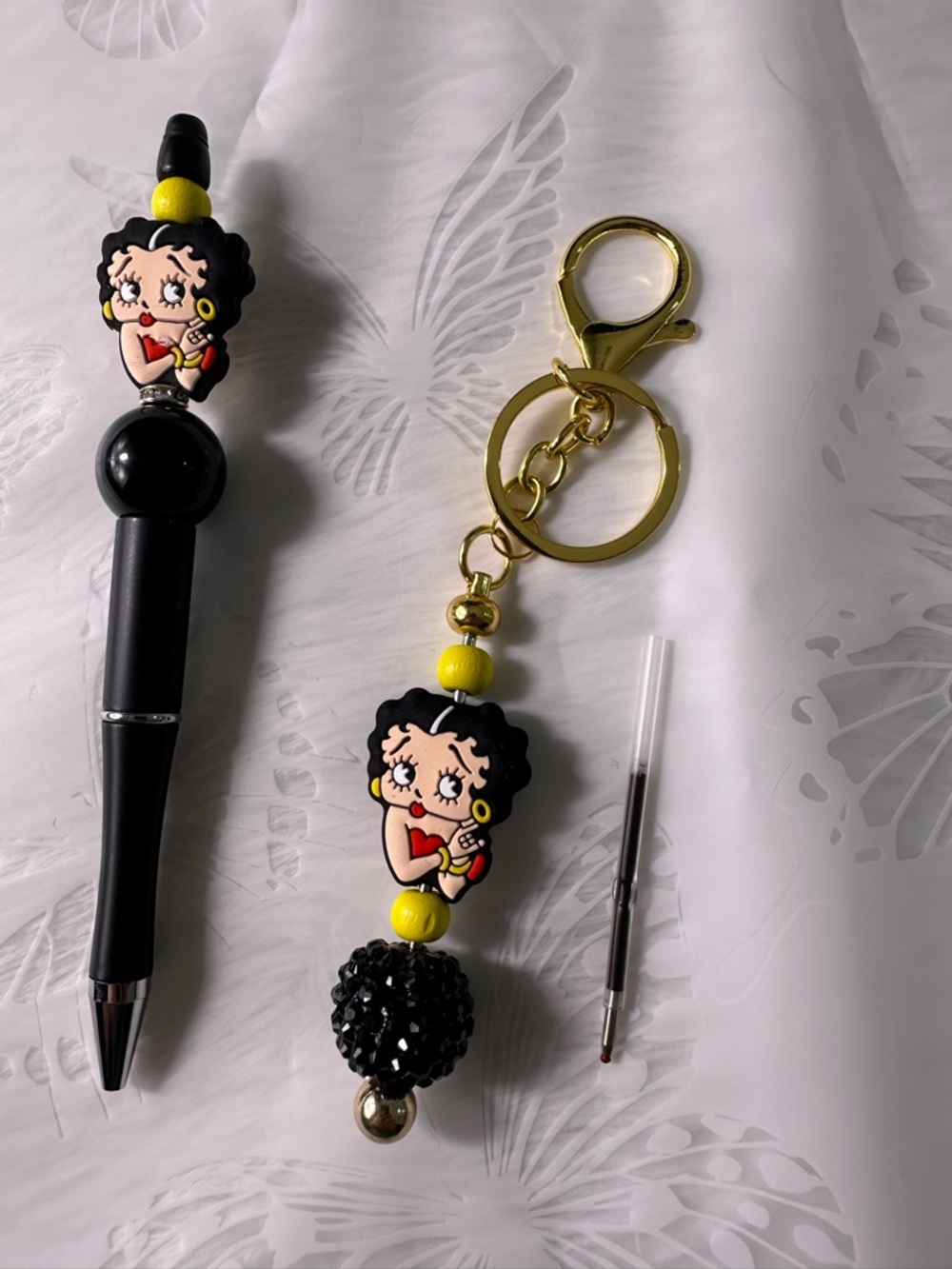 Betty Boop Black & Yellow Pen and Keychain Charm Set